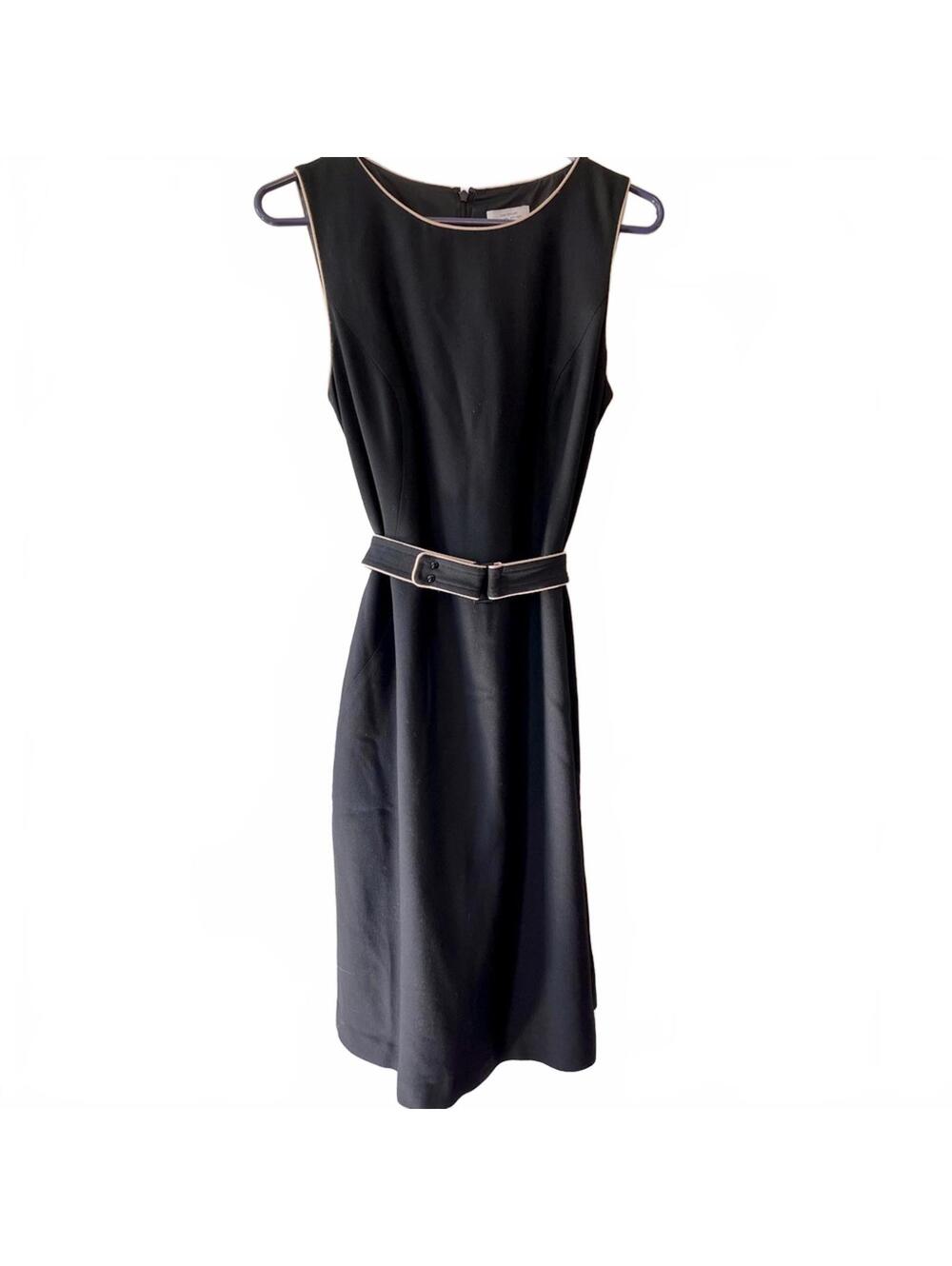 LOFT Black Belted Dress Classic Vintage Knee Length Work Office
